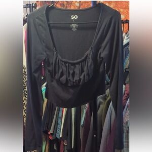 🖤✨ SO Black Long Sleeve Ruched Crop Top | Size L | Y2K 👚🔥